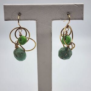 14K GF Gaspeite & Blue Stone Dangling Earrings